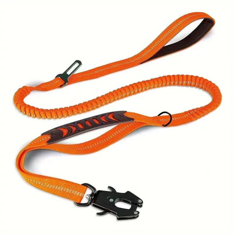Bungee Dog Leash with Frog Snap Hook - Heavy Duty Elastic Training Lead for Medium Large Dogs - Shock Absorbing Anti-Pull Walking Leash - Orange