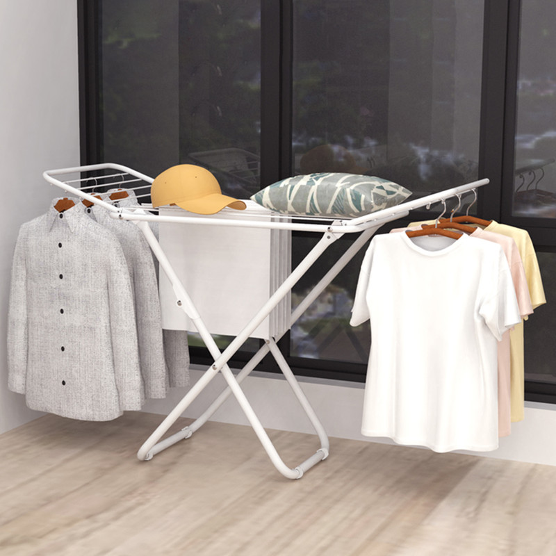 Double Wing Floor Folding Drying Rack For Clothes Quilt Towel-White โ image 2