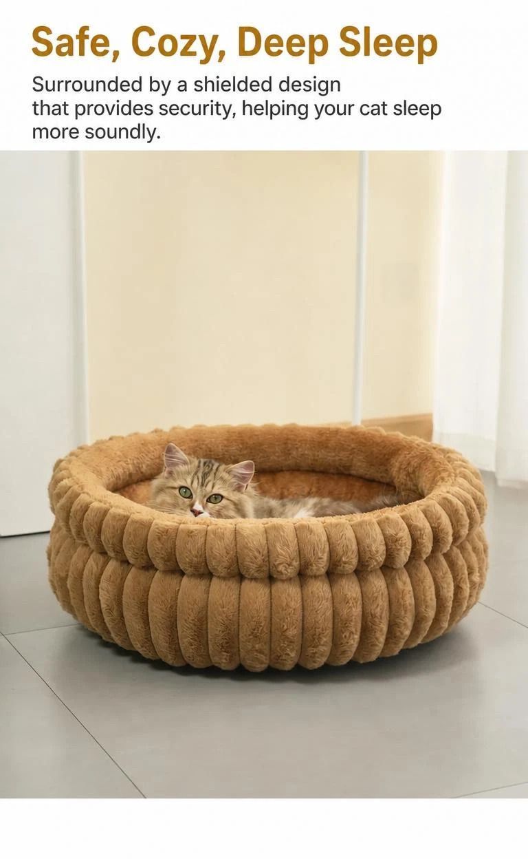 Fluffy Round Pet Nest, Pink Faux Rabbit Fur S Size, Snug Warm For Small Pets — image 2
