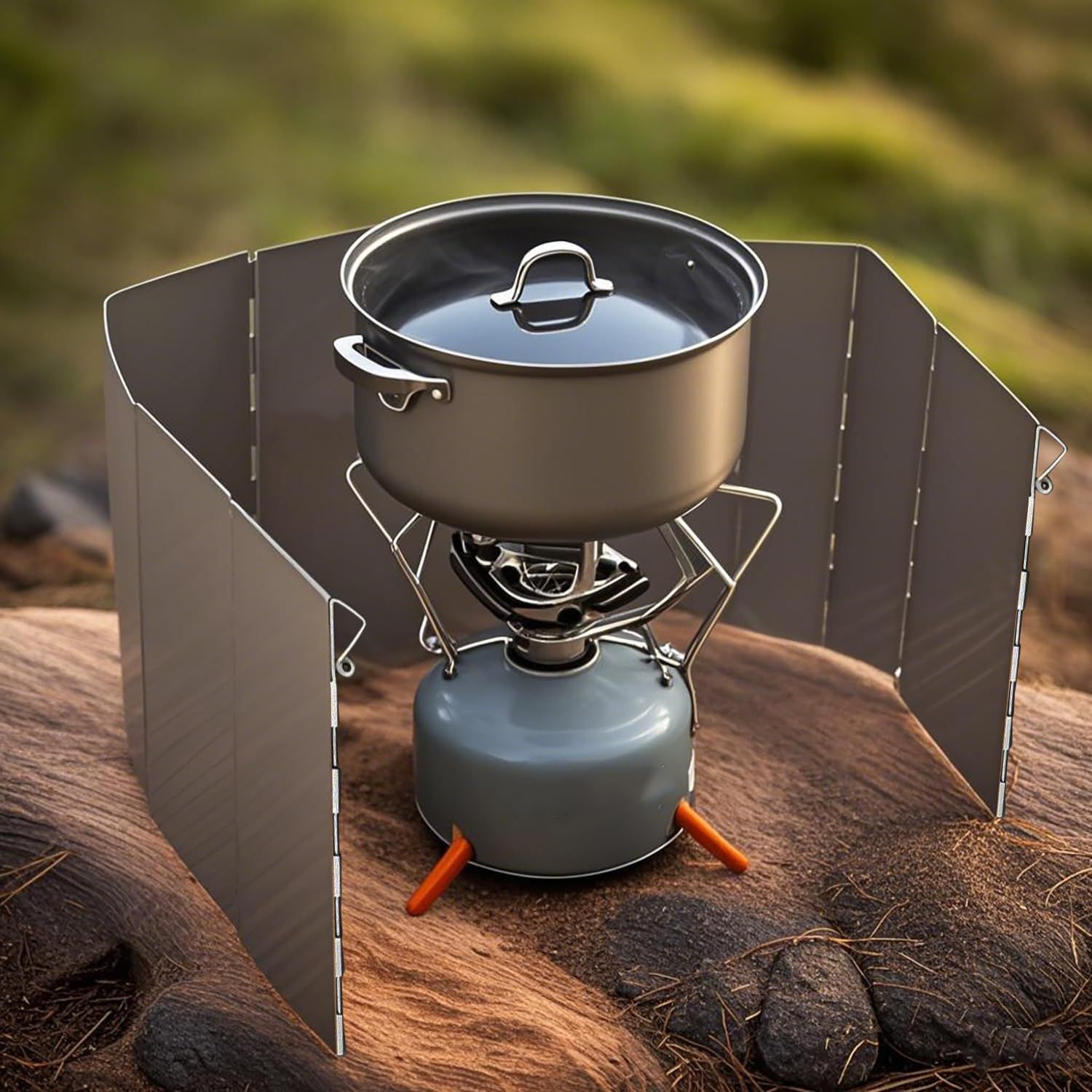 Outdoor Stove Windscreen Ultra light Aluminum foldable Camping Stove Windshield with Carrying bag for Butane Stoves Picnic (8 Plates) — image 5
