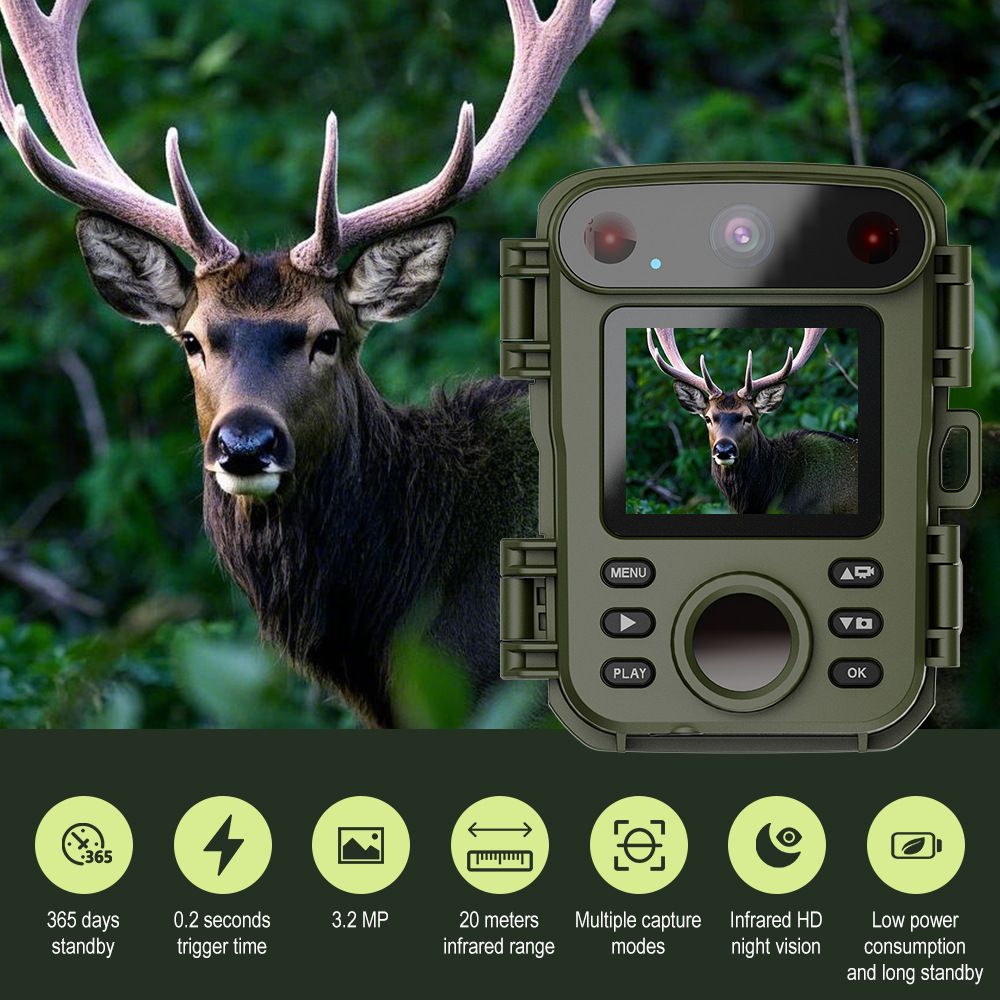 32MP 1080P Infrared Night Vision Scouting Camera, IP66 Waterproof Outdoor Wildlife Sensor Camera with 2" Color Screen & 20m PIR Range for Home Farm Security โ image 2
