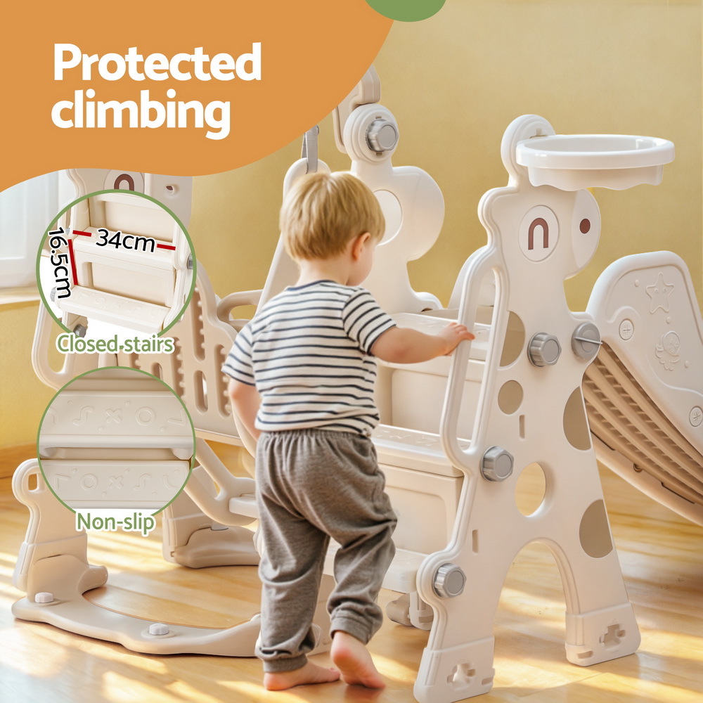 Keezi Kids Slide Swing Set Basketball Hoop Outdoor Playground Toys 160cm Beige — image 4