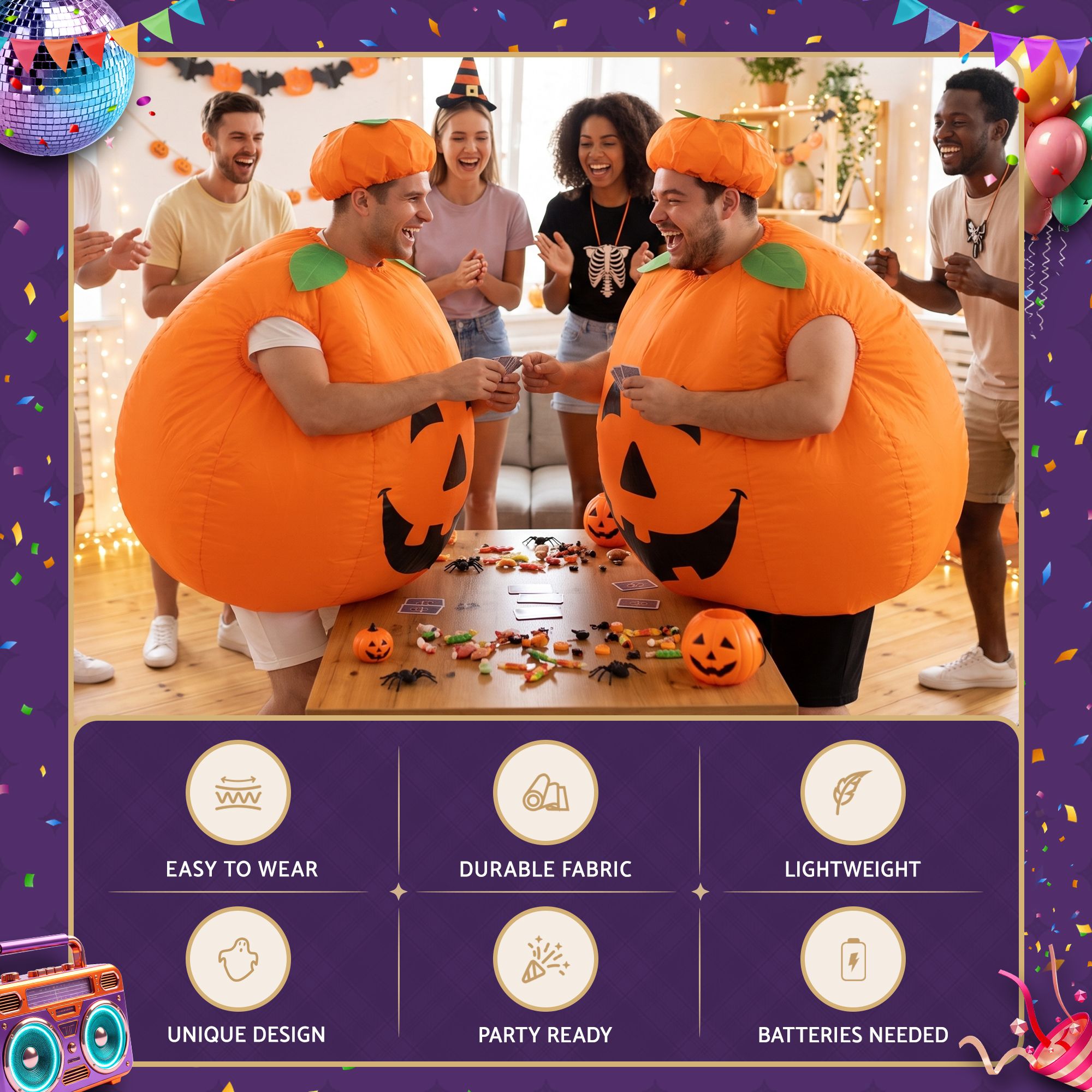 Inflatable Costume Pumpkin Fancy Dress Halloween Party Suit Orange One Size — image 4
