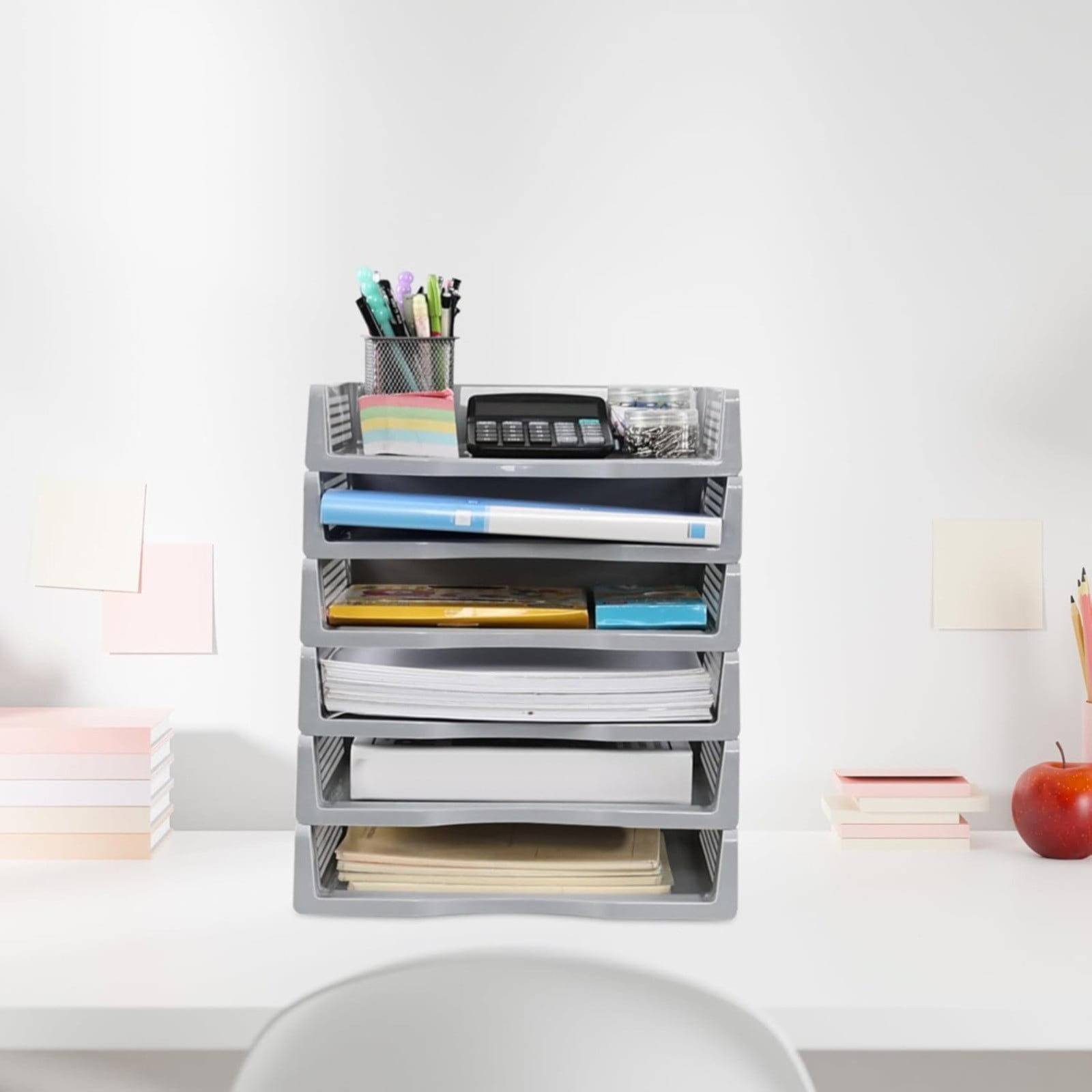 Stackable Paper Trays, Heavy Duty Rectangular Plastic Desk Holder Desktop Document File Organizer Storage Letter for Office Classroom (Clear) 12.8 × 9.84 × — image 6