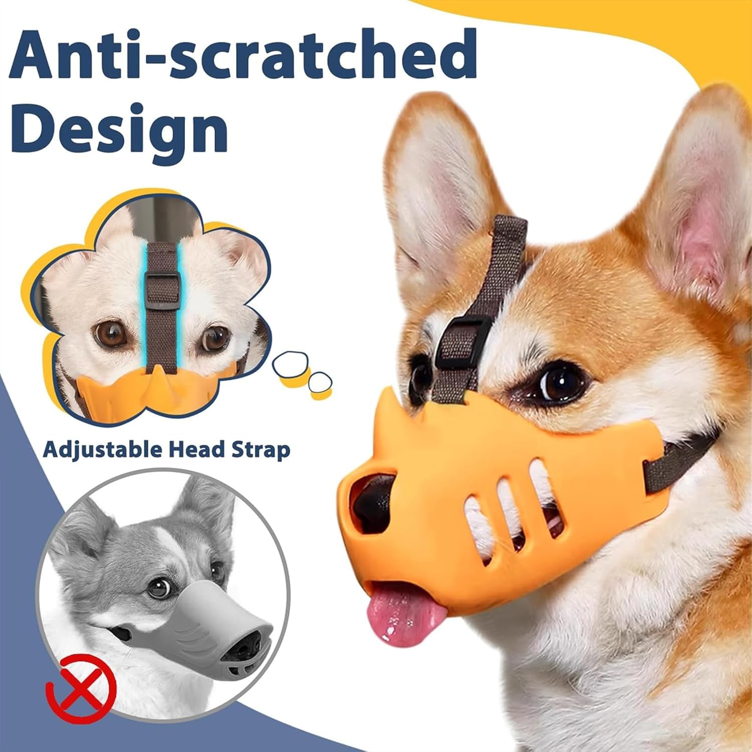 Silicone Dog Muzzle, Soft Muzzle for Small Medium Dogs, Breathable Silicone Cage Mouth Cover for Poodle Dachshund to Prevent Biting and Chewing Adjustable Head — image 4