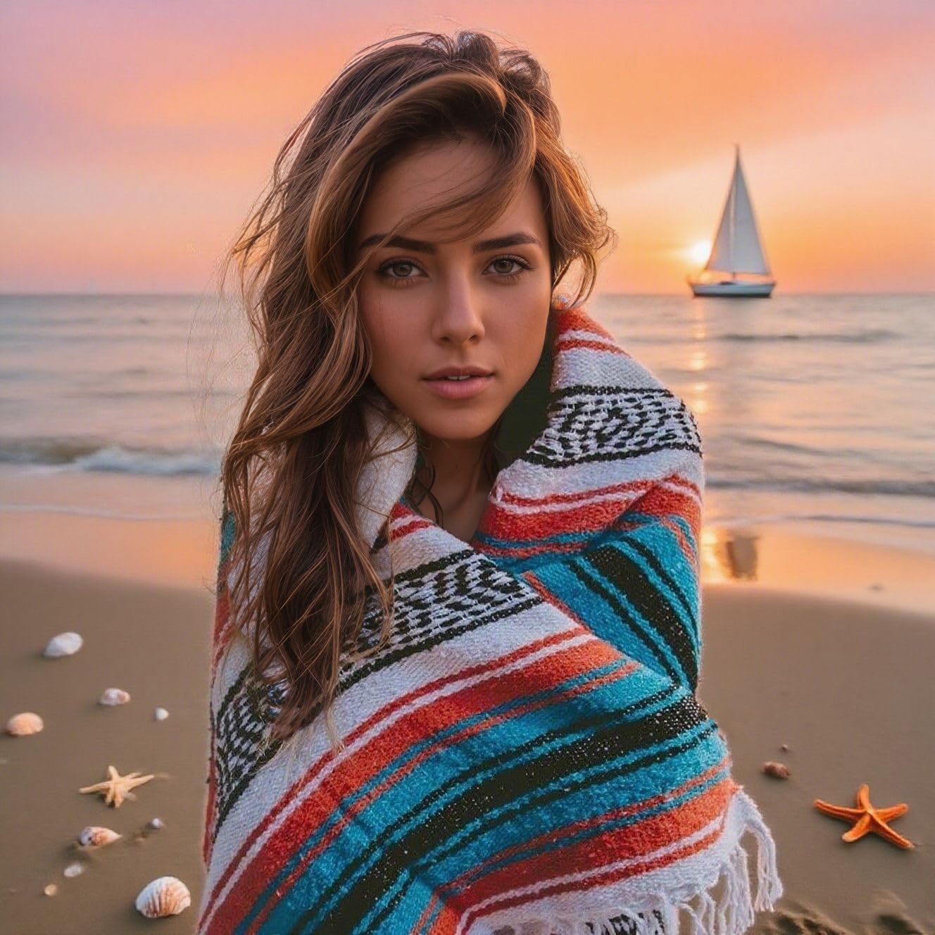Handwoven Mexican Blanket, Lightweight Throw for Yoga, Beach, Camping, Picnics, Home Decor and Outdoor Events, Burgundy โ image 4