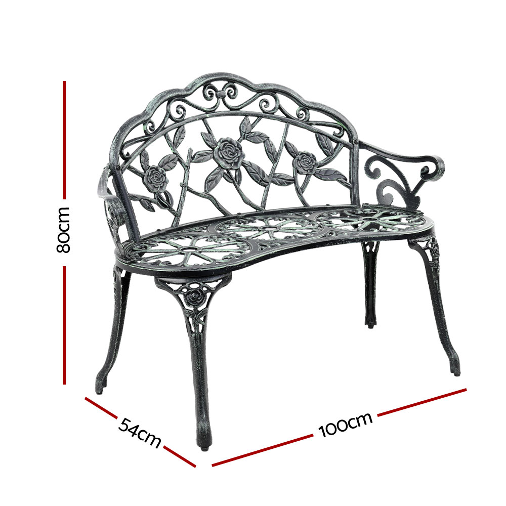 Gardeon Outdoor Garden Bench Seat 100cm Cast Aluminium Patio Chair Vintage Green โ image 2