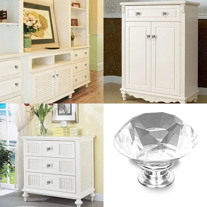 Door Knobs Handles Clear Crystal Diamond Glass Kitchen Cupboard Cabinet Pulls 40MM - Clear-10PCS — image 6