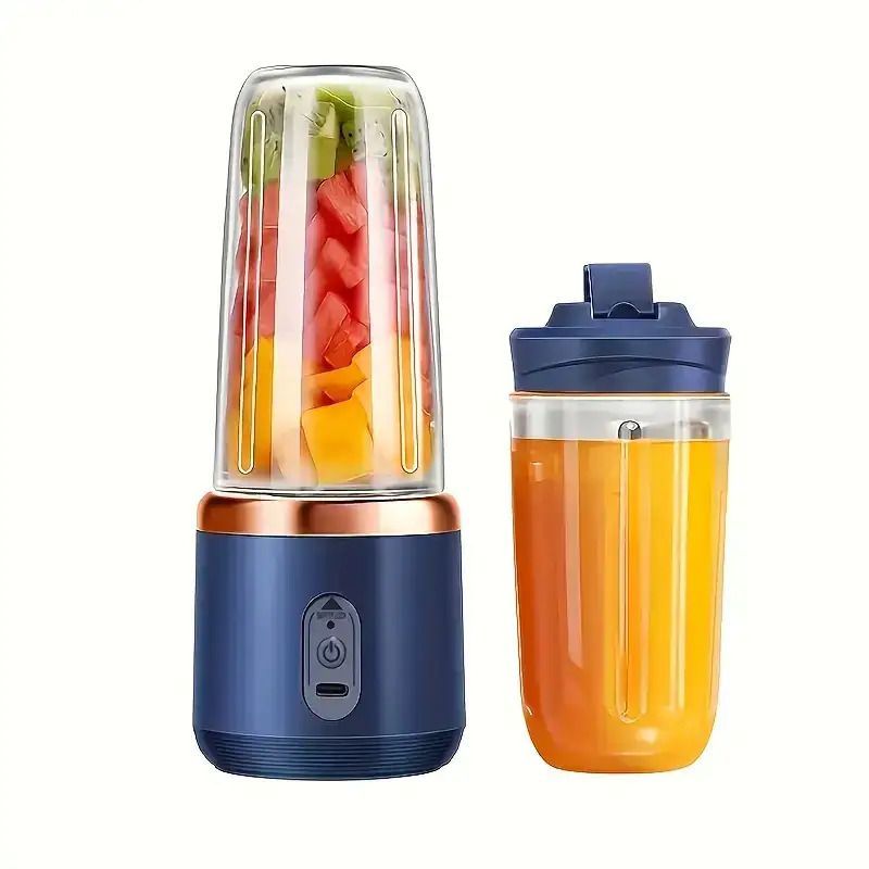 Blue Green Portable Electric Juicer Blender 6-Blade Juicer USB Rechargeable Juicer 2-In-1