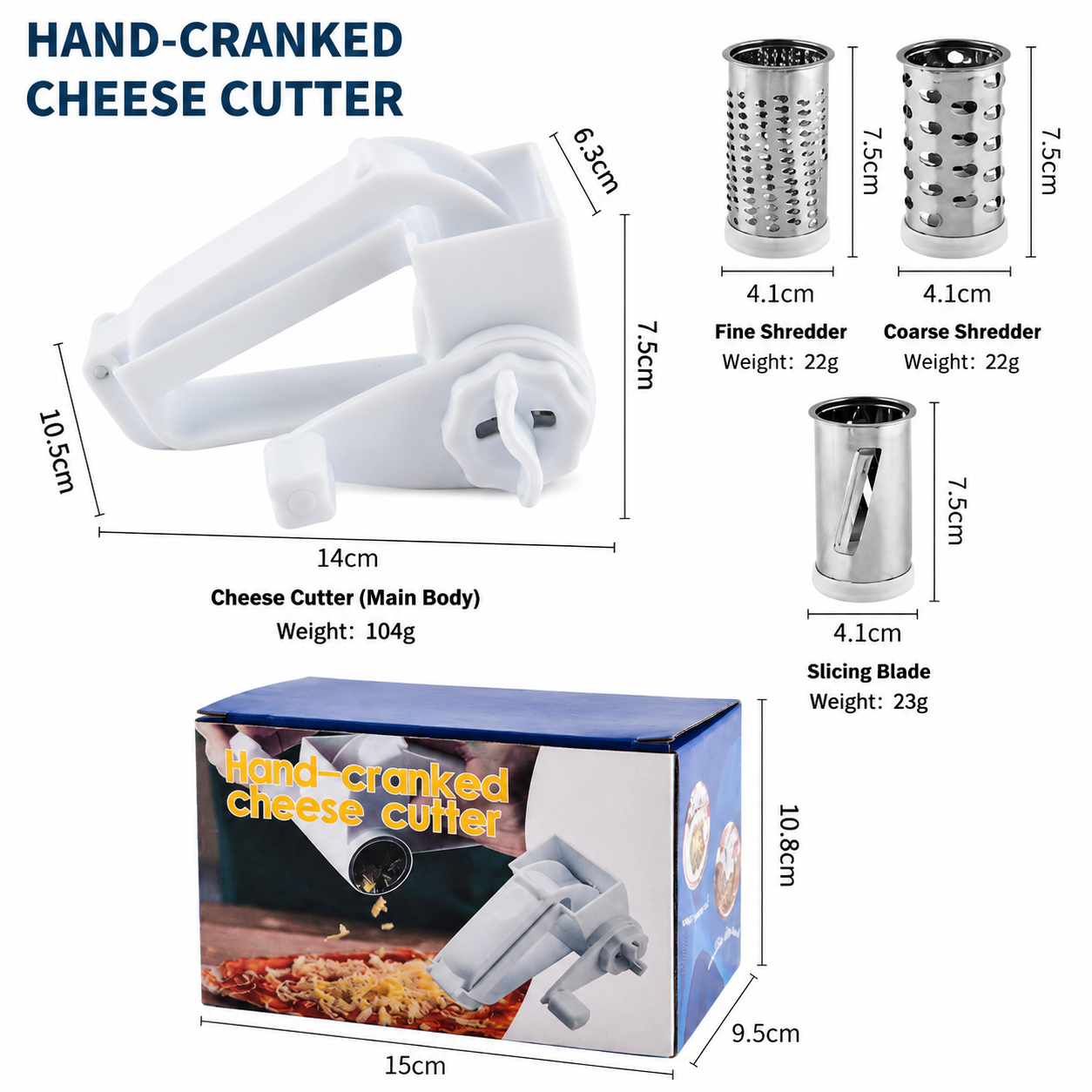 Rotary Cheese Grater with 3 Stainless Steel Blades and Safe Top Pressing Cover - Manual Hand Crank Shredder, Stable and Effortless for Cheese Vegetables & โ image 6