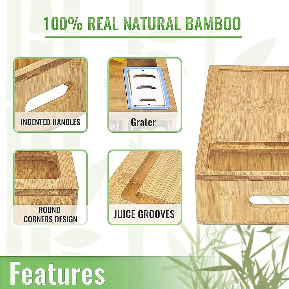 Bamboo Cutting Board Set with Graters and Containers Food Prep Station for Kitchen Organisation — image 4