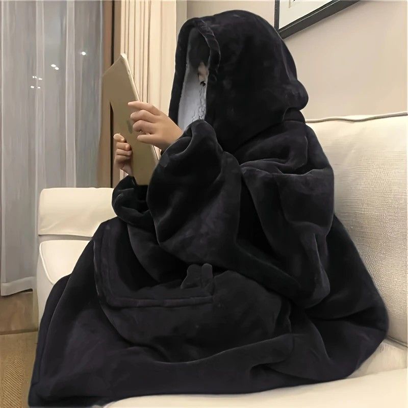 Ultra-Soft Fleece Wearable Blanket Hoodie, Unisex Hooded Large-Pocket Lazy Warm Home Wear(grey) — image 4