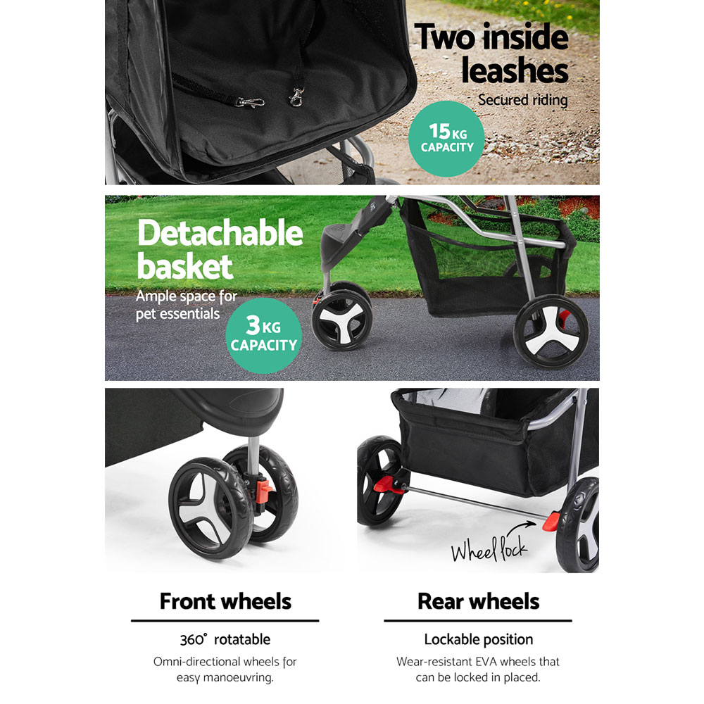 i.Pet Pet Stroller Dog Pram Cat Carrier Large Travel Pushchair Foldable 3 Wheels — image 6