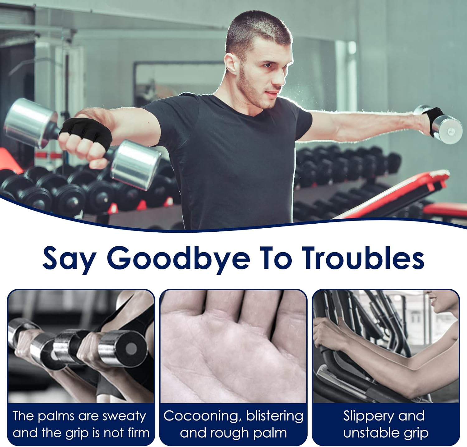 Grip Workout Gloves, Gym Gloves for Weight Lifting Kettlebell Pull-Ups Row Cross Training Non-Slip Silicone Four Finger Fitness Exercise Men and Women Black โ image 5
