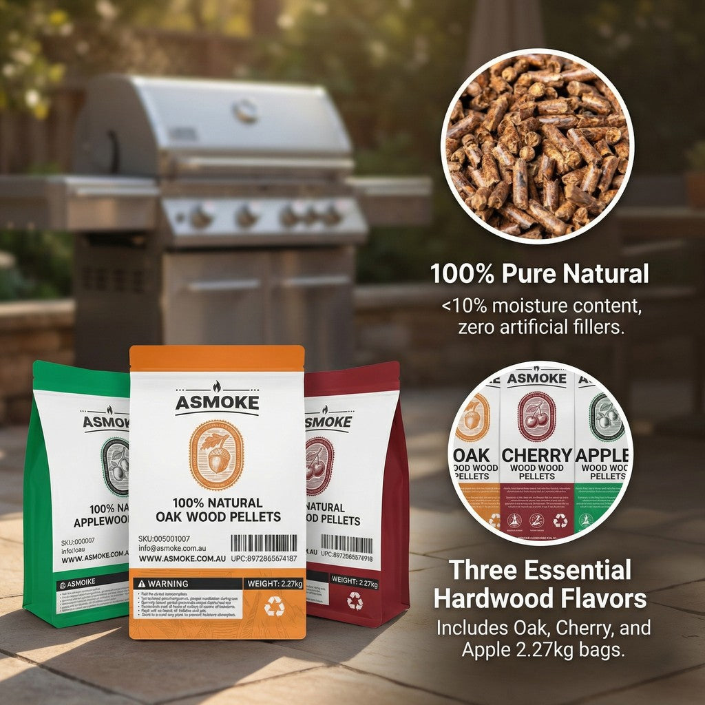 ASMOKE 3-Piece Premium Wood Pellet Variety Pack - Oak, Cherry & Apple (3 x 2.27kg Bags) — image 2
