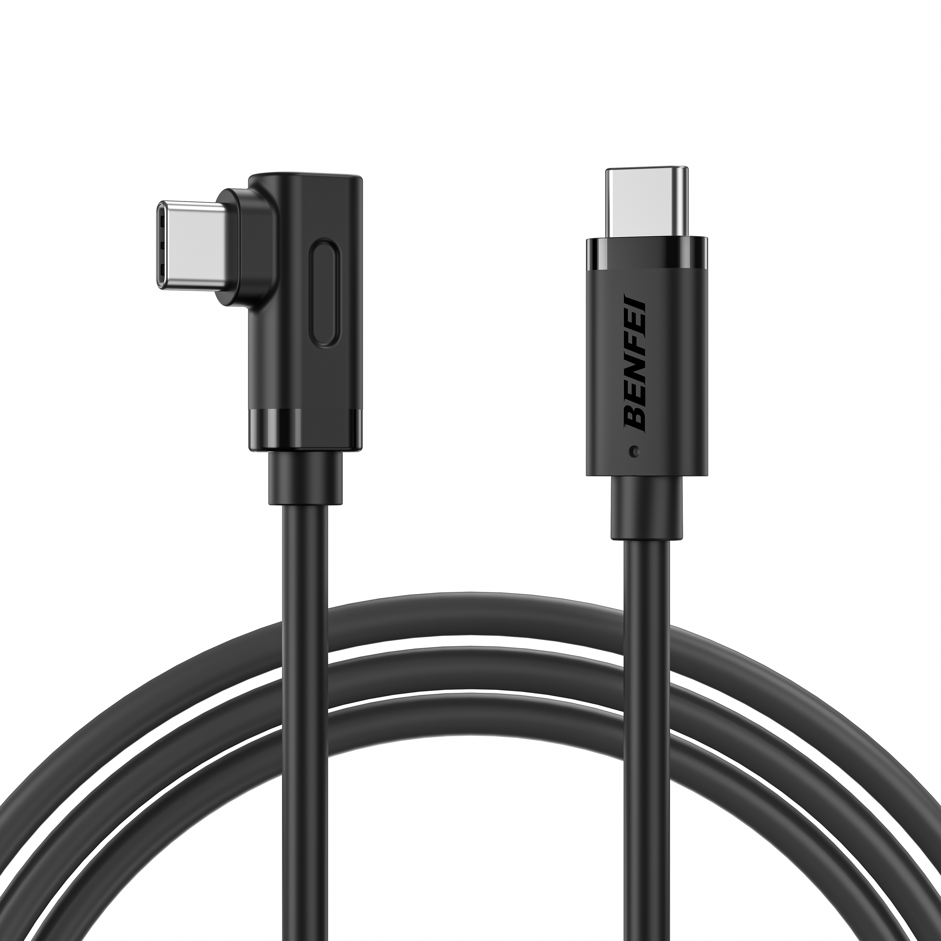 BENFEI 428BK-3M USB C to Right Angle USB C Cable, 90-dgree Angled USB 2.0 Type C Charger Cable, 3A Fast Charging & 480Mbps Data Sync, Durable PVC