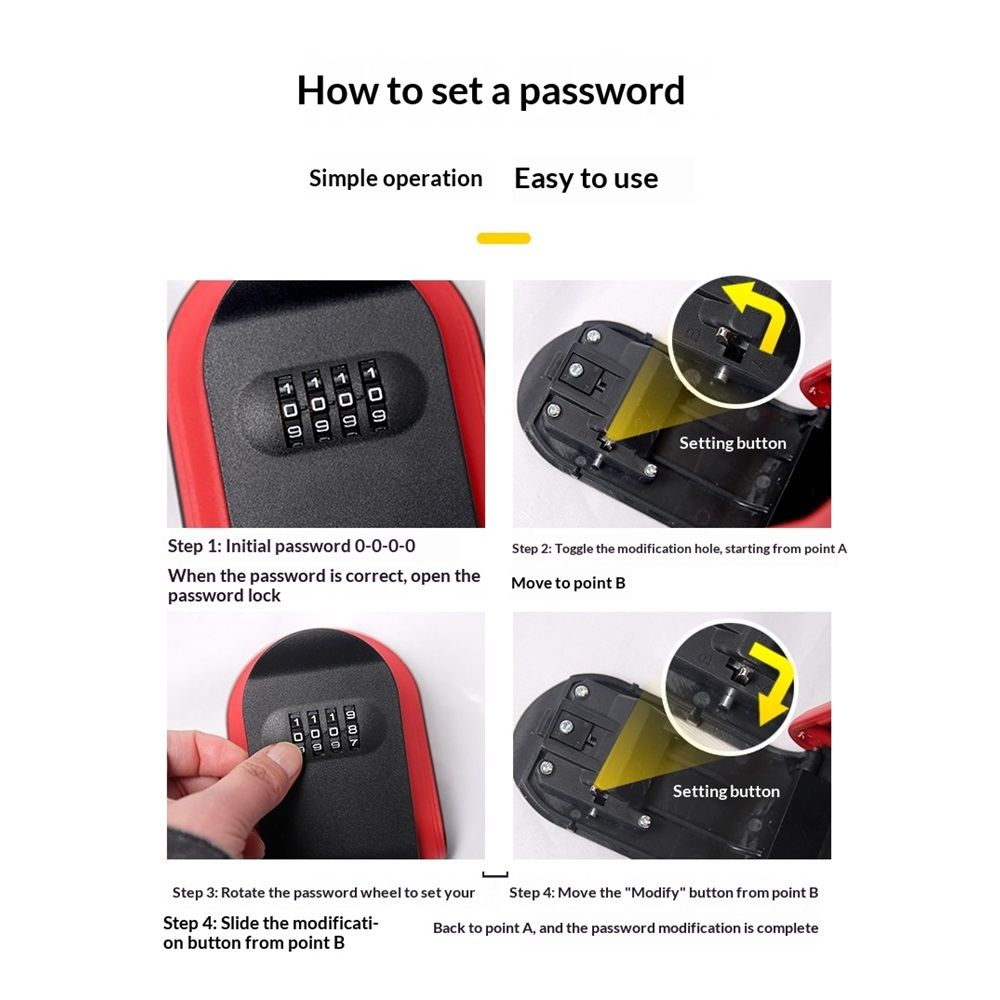 Wall Mount Key Lock Box with 4-Digit Combination Code - red Heavy-Duty Key Lock Holder, Weatherproof Outdoor Hide-a-Key Box for Home, Car, Office (Universal โ image 5
