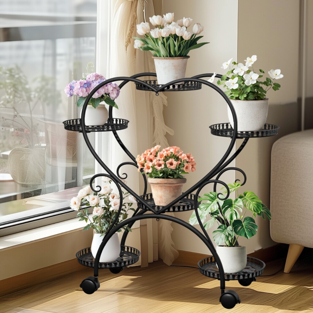 6 Potted Heart-shaped Metal Tall Plant Stand Rolling Garden Cart Flower Racks AU — image 2