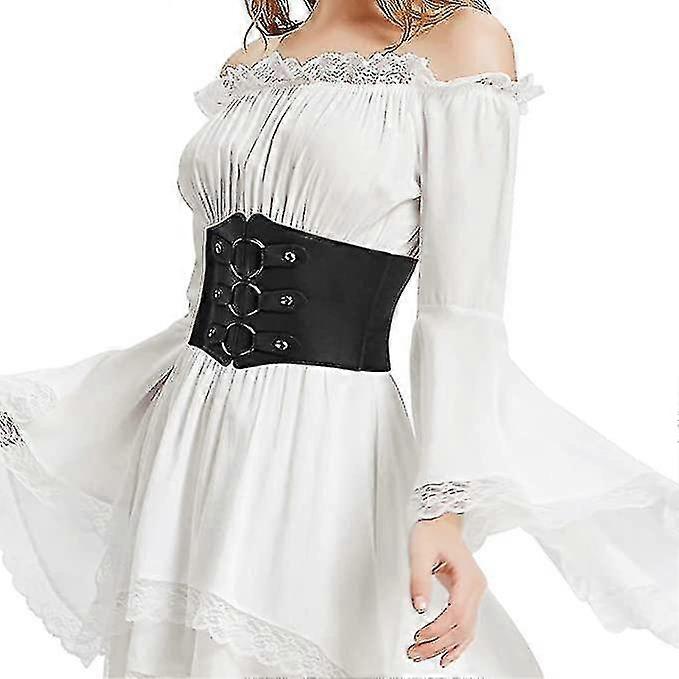 Women's 83cm Wide Leather Corset Belt with Studs, Elastic Waist Design โ image 2