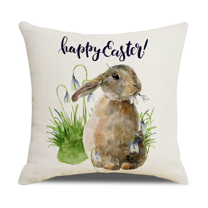 Easter Pillow Cover Set of 4 18 × 18 Inch Easter Bunny Rabbit and Eggs Cotton Linen Decorative Throw Pillow Case Spring Outdoor — image 2