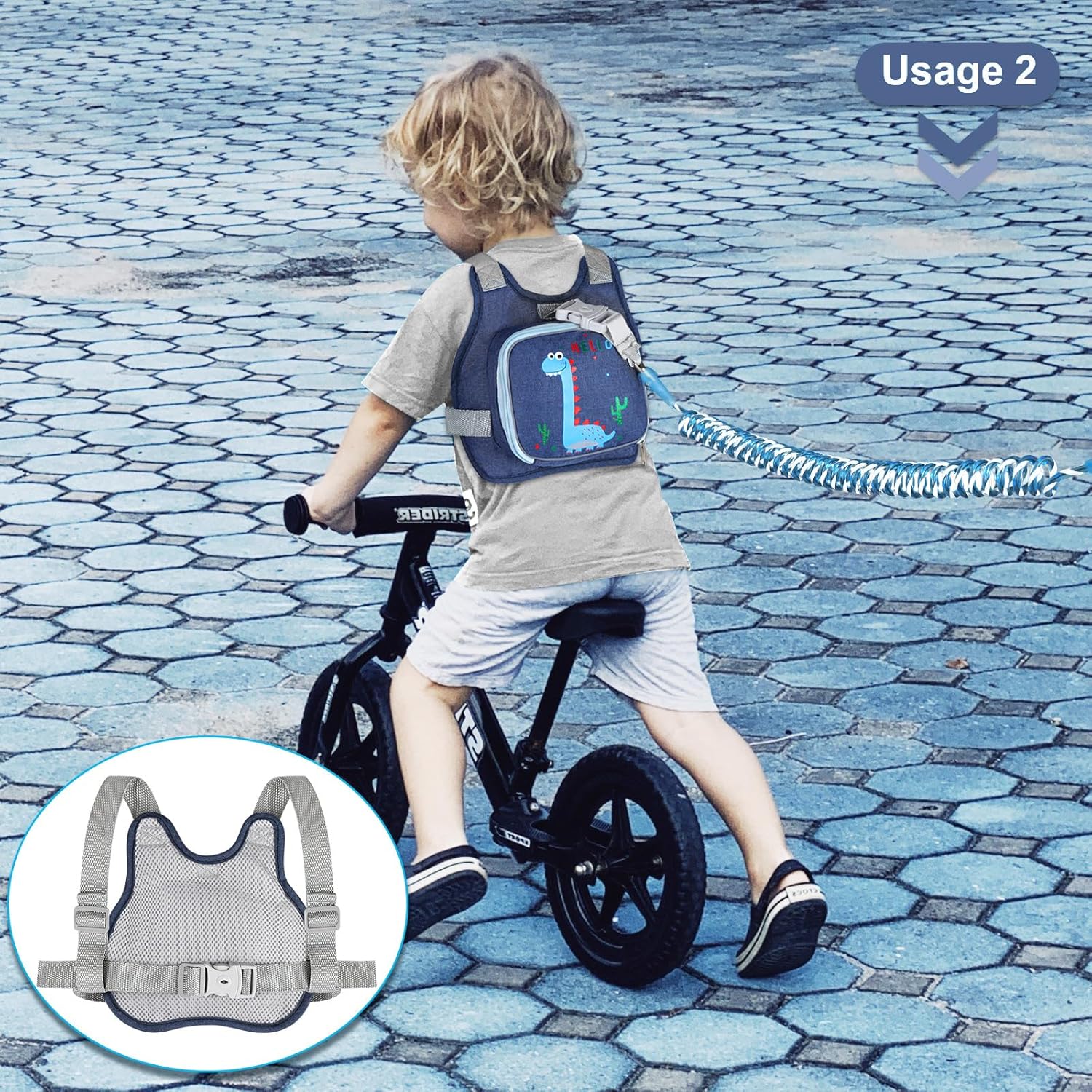 Toddler Harness Leash+ Anti Lost Wrist Link, Cute Dinosaur Kids Harness with Leash, Foldable Child Leash Baby Walking Wristband Assistant Strap Belt Hold Baby — image 6