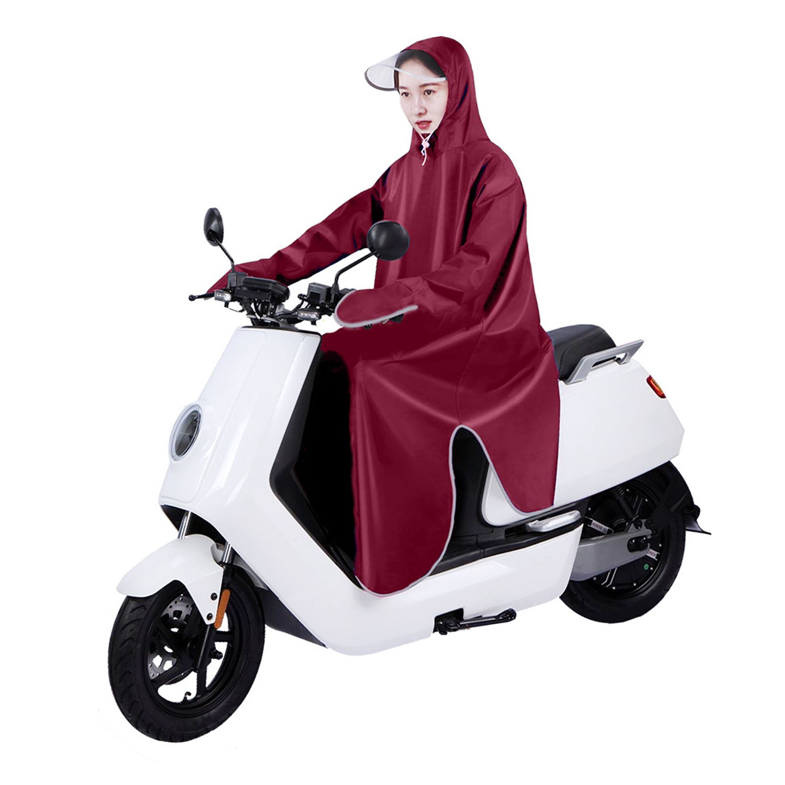 Electric Bike Raincoat Enlarged Protection Oxford Cloth Adults Sleeve Rain Poncho for Cycling Wine Red 5XL โ image 4