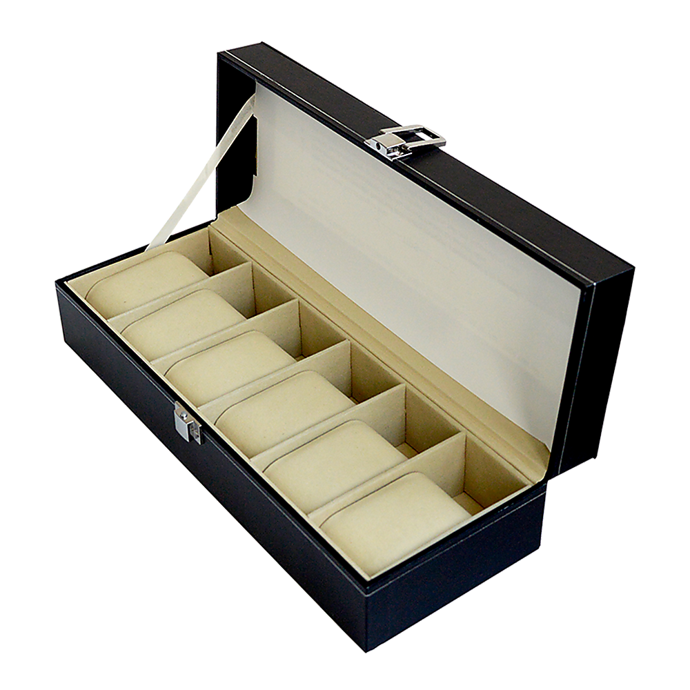 6 Slot Mens Watch Display Case Box Black PU Leather โ image 4