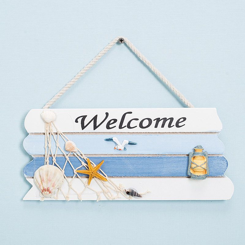 Wooden Welcome Sign Hanging Wall Welcome Sign Board for Beach Boat Ocean Seaside Theme Plaque Ornaments Home Door โ image 3