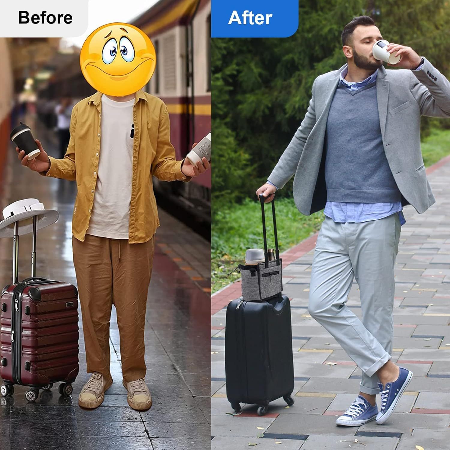 Luggage Cup Holder for Suitcases Free Hands, Travel Accessories, Adjustable for Different Sizes of Coffee Cups, Tourists-Grey — image 5