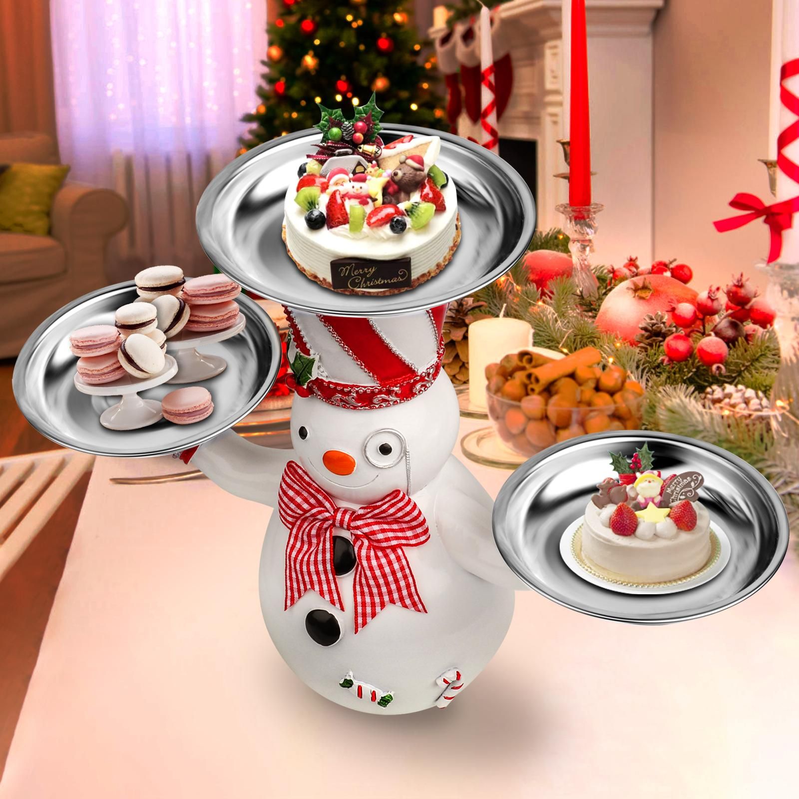Christmas Snowman Treats Holder Santa Holding Tray Fruit Bowl Rack Resin Home Party Food Snack Storage Rack — image 4