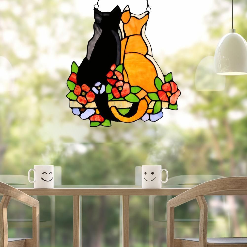 Stained Glass Cats Window Panel Stained Suncatcher Hanging Ornaments Home Decoration โ image 5