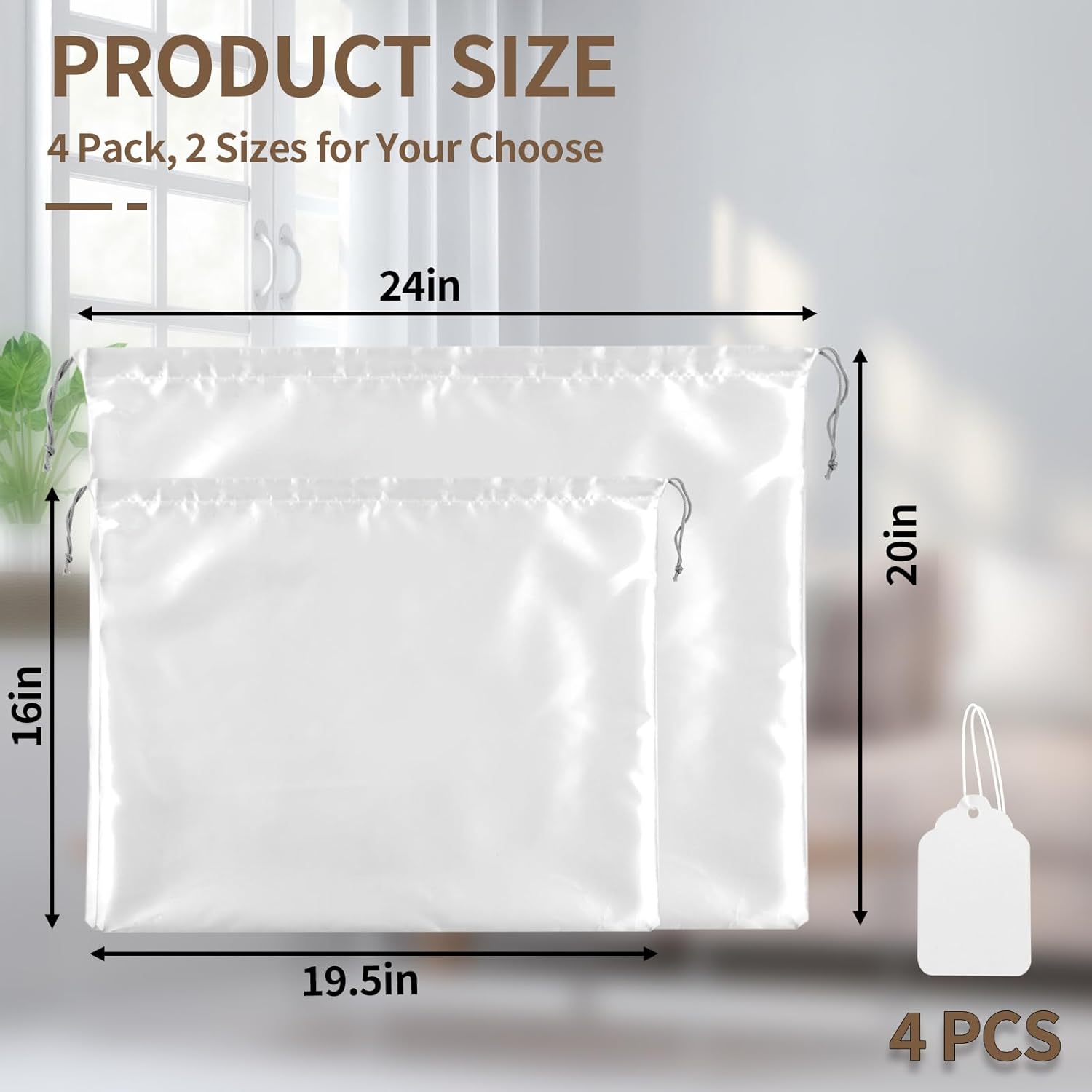 4 Pack Dust Bags for Handbags, Dust Cover Bag for Handbags Purses Cloth Shoes, Silk Large & Middle Daily Travel Storage Pouch Dustproof Drawstring Bag (White — image 2