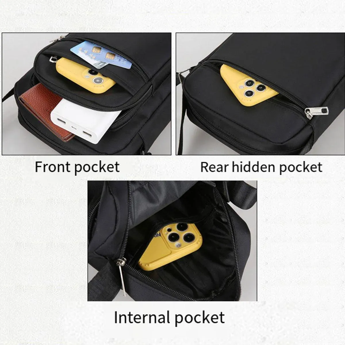 Mens Crossbody Shoulder Bag Travel Messenger Bag Casual Handbag for Boys and Men - Brown-4 zippers — image 6