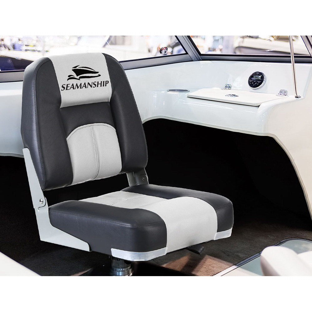 Seamanship 2X Folding Boat Seats Marine Seat Swivel Low Back 10cm Padding Grey — image 3