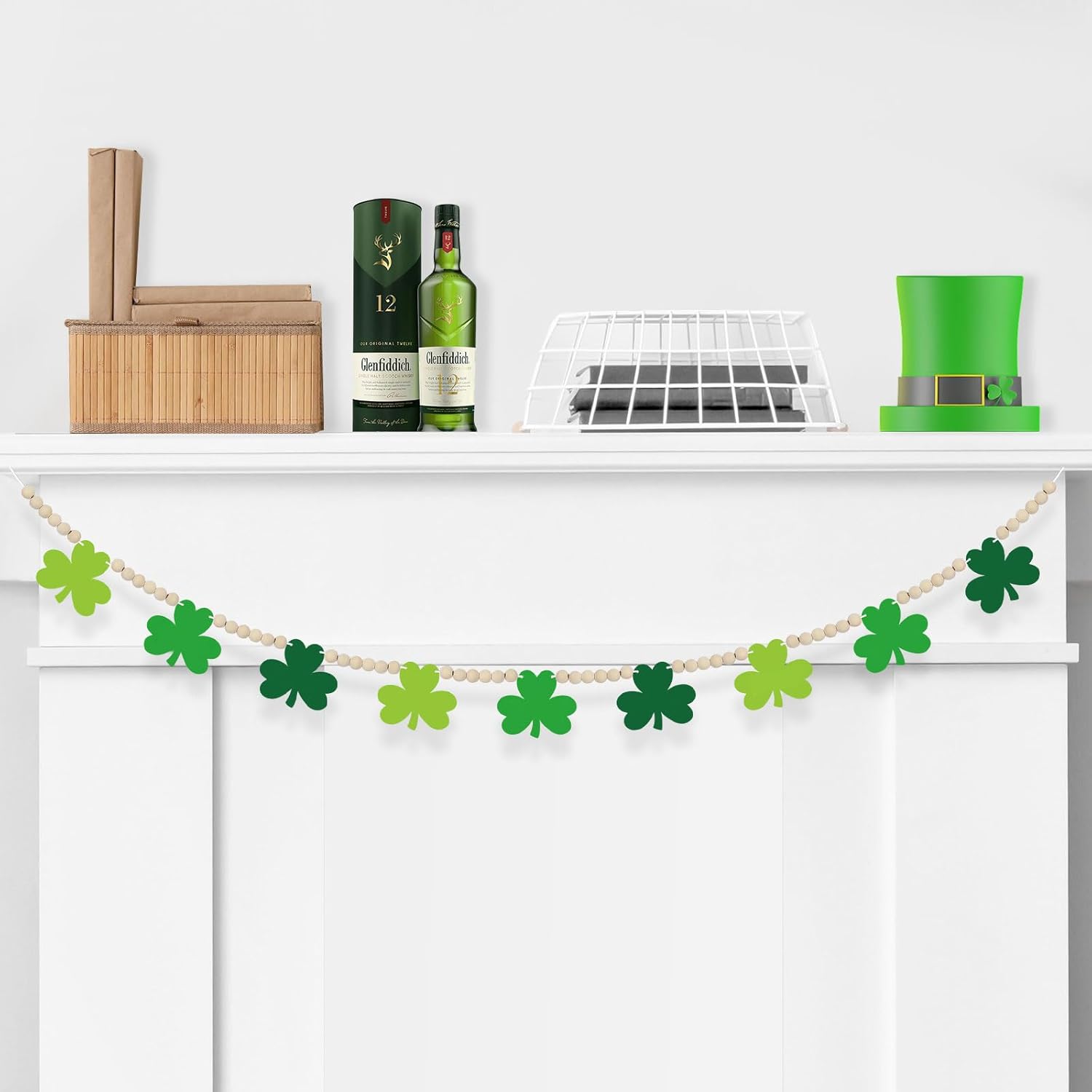 4.5 FT St.Patrick’s Day Shamrock Garland for Decorations, Wood Green Garland with Beads NO DIY, Clover St Patricks Banner Garlands for Mantle, Fireplace, Party — image 5