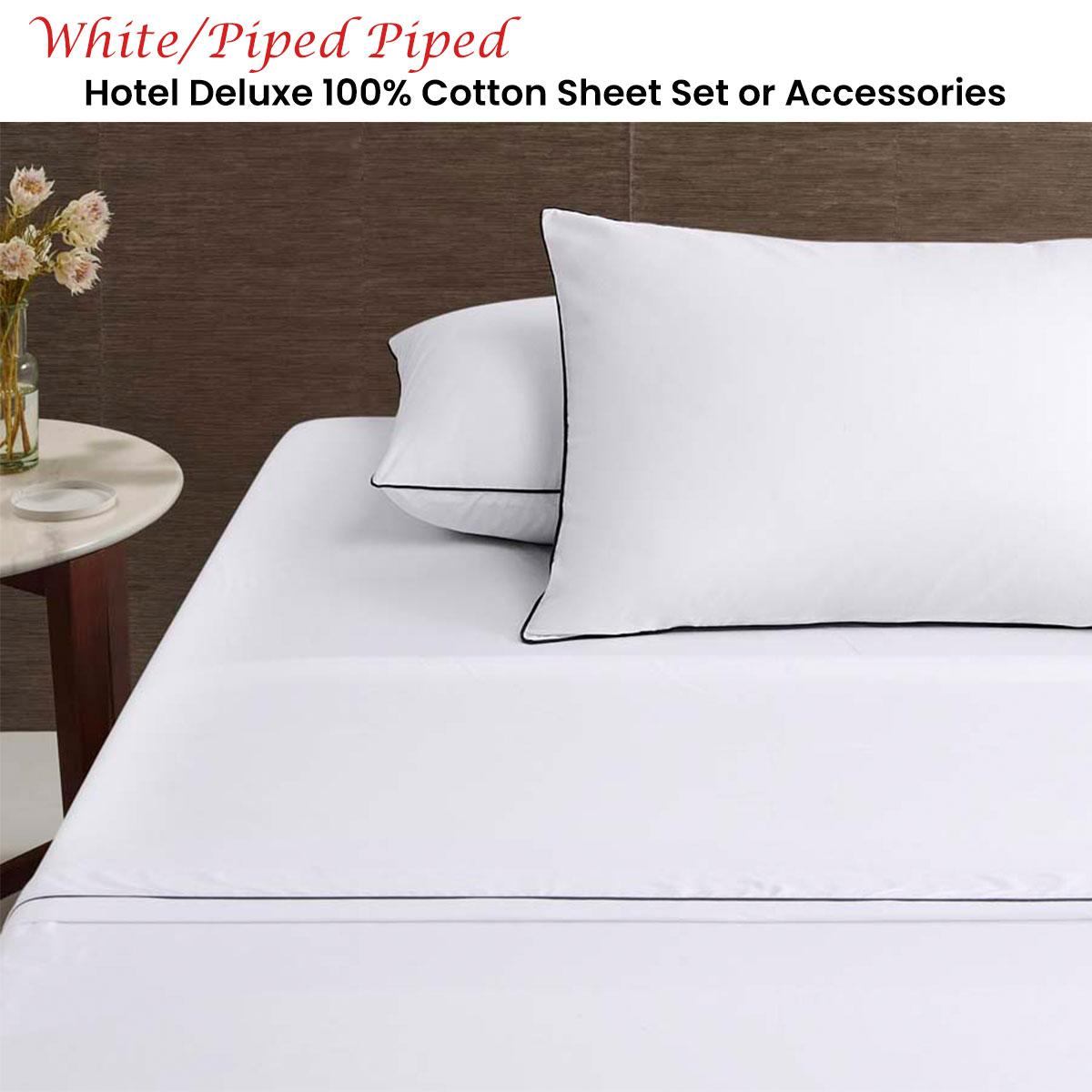 Accessorize White/Black Piped Hotel Deluxe Cotton Sheet Set Super King — image 2