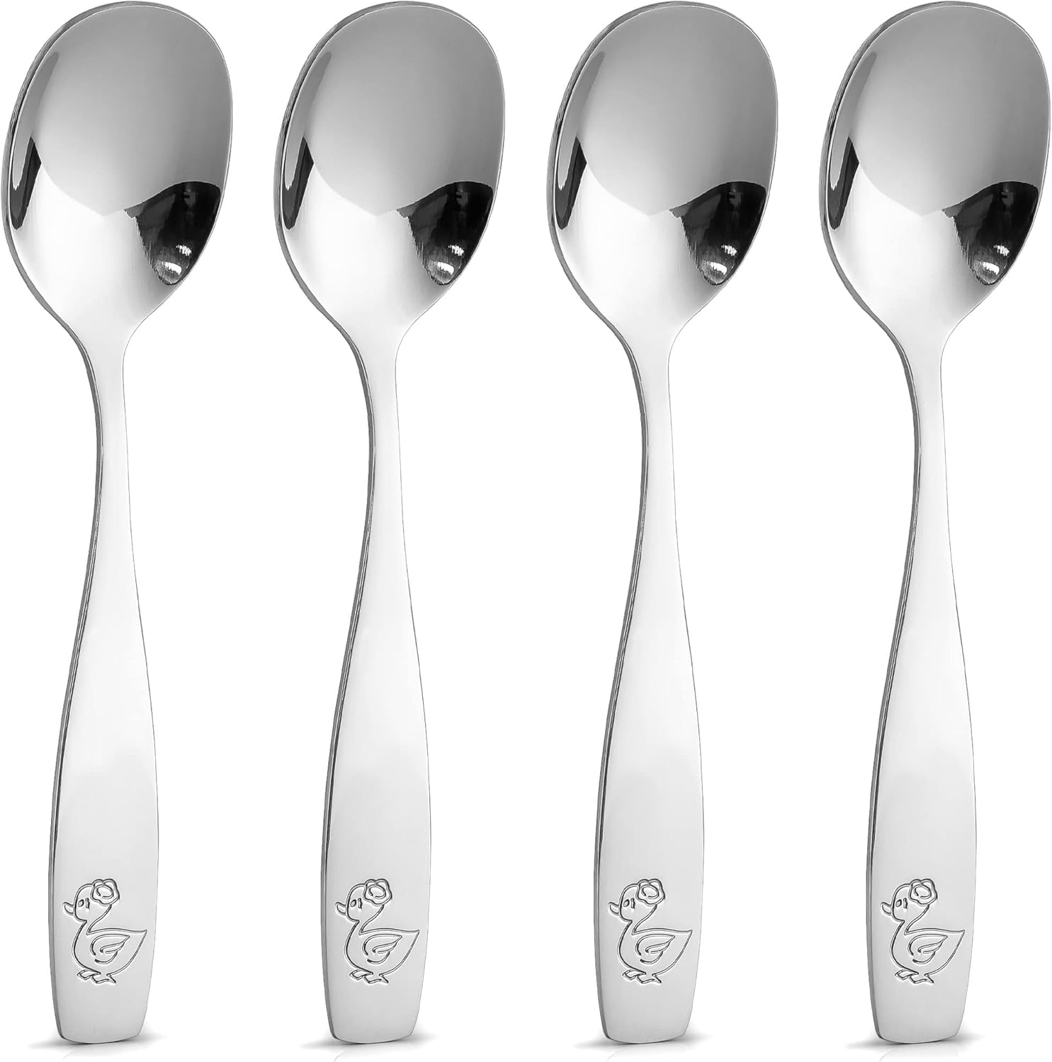 4-Piece Toddler Utensils - Child and Toddler Silverware Set for Self Feeding - Smooth Edged Kids Silverware Stainless Steel, Mirror Polished, Dishwasher Safe