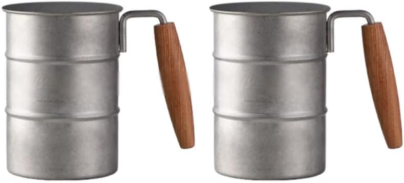 Outdoor Coffee Mug with Wooden Handle 350ml Set of 2 Camping Beer Cup for Outdoor Use