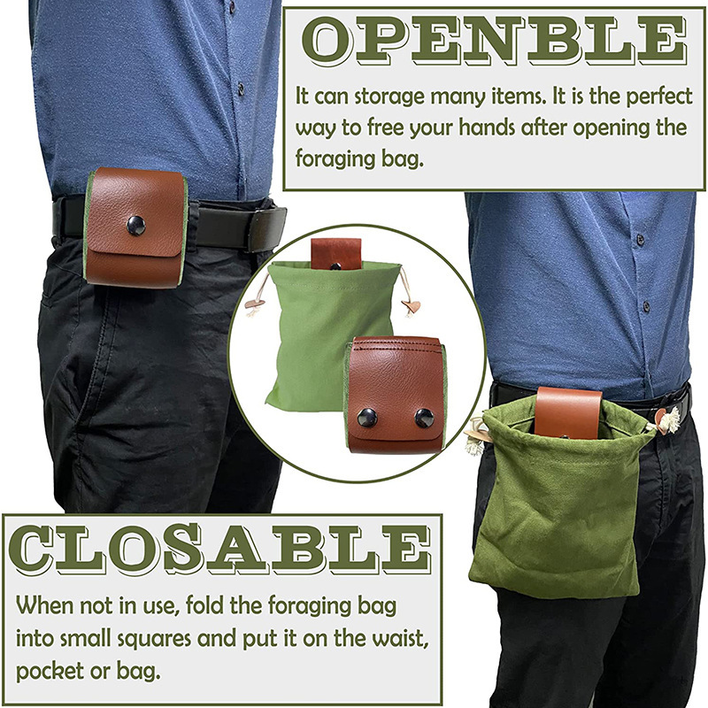 Black Collapsible Canvas Foraging Pouch - Hands-Free Belt Bag for Hiking & Camping Activities — image 5