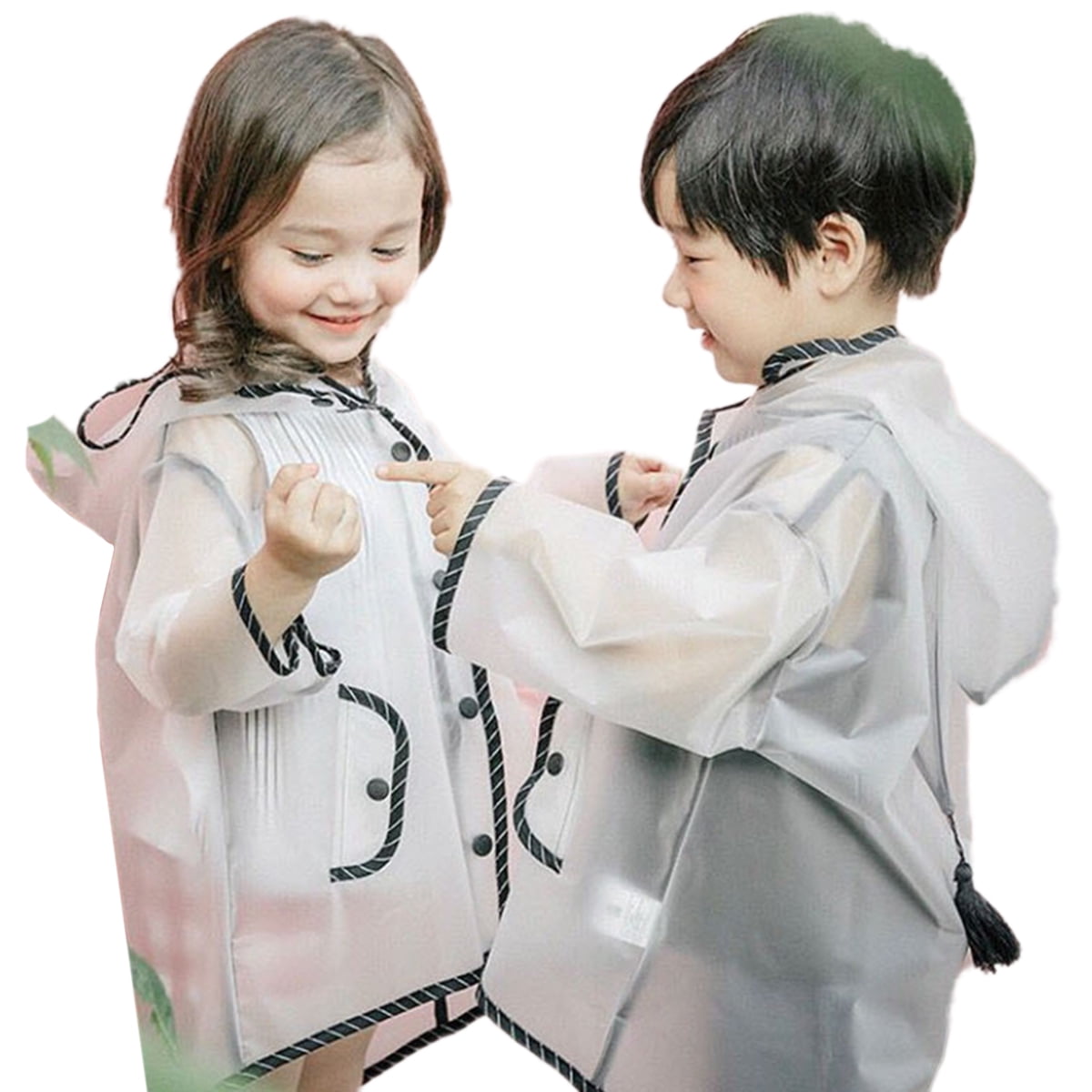 Hooded Transparent Raincoat Girl Boys Rain Coat Hooded Outdoors Clear Waterproof Kids Toddler Children's Rainwear Protective Covers 1-10T 3-6Y White โ image 3