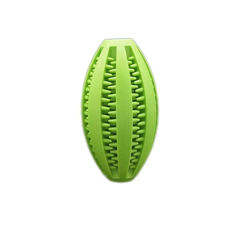 Dog Chew Toy Rubber Ball Treat Dispenser Dental Cleaning Training Play Ball - Green Rugby (11.5CM)