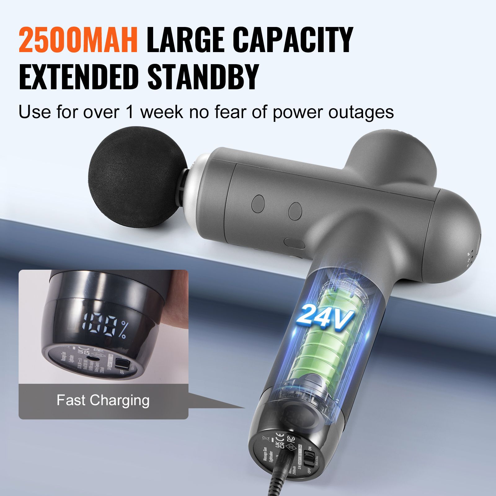 Massage Gun Deep Tissue, Percussion Muscle Massager for Athletes - with 8 Speed Levels & 6 Massage Heads, 24V 2500mAh Batteries, Handheld Electric Massage Gun โ image 4