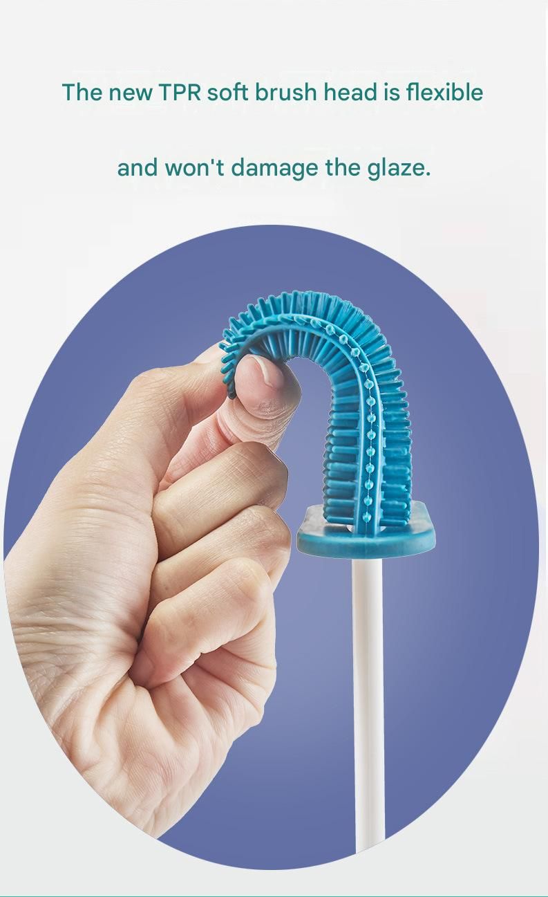 Blue Toilet Brush Set with Holder - 3-in-1 Wall Mounted Bathroom Cleaning Kit, TPR Soft Bristle & 360° Globe Brush, No-Drill Adhesive Base, Space Saving Design — image 4