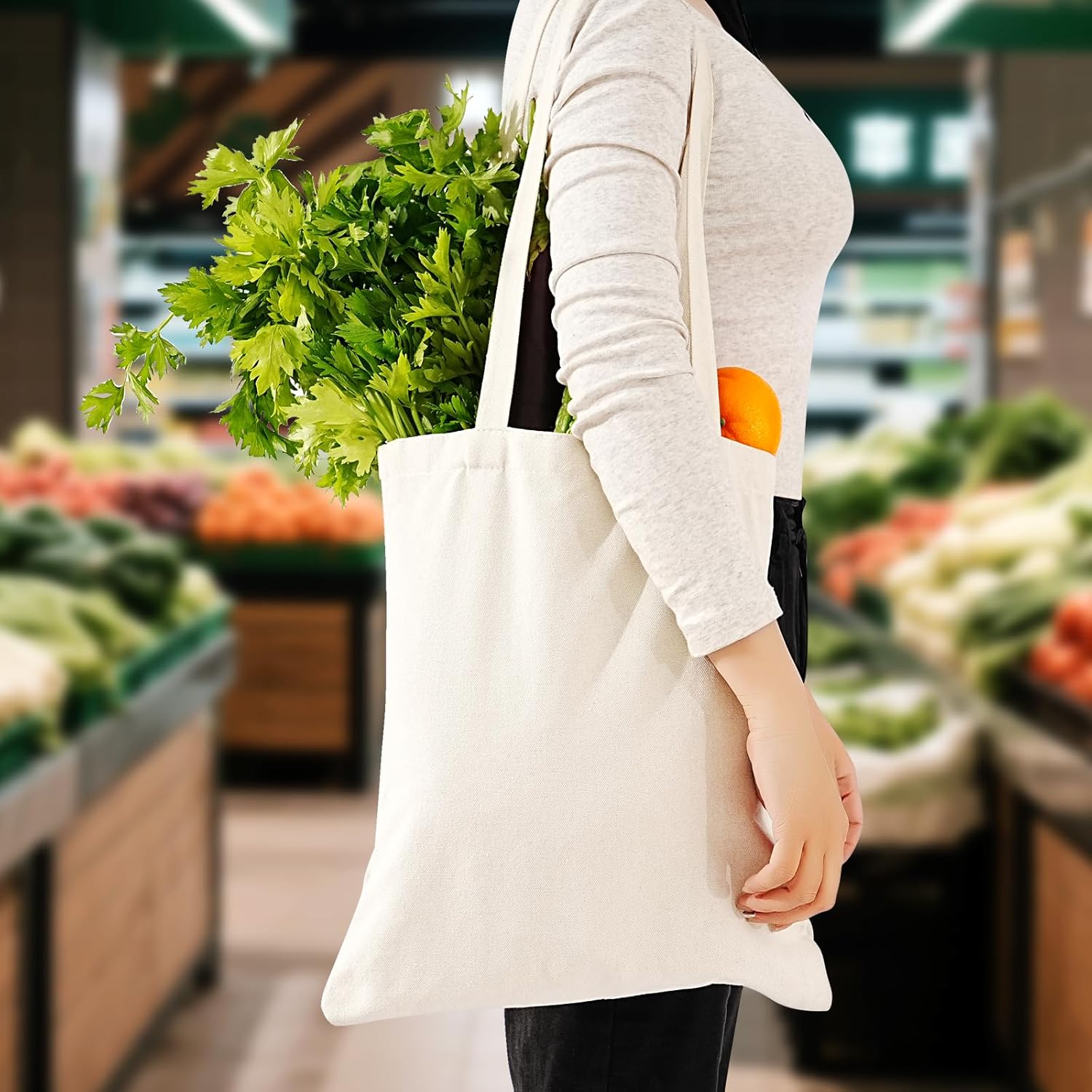 Reusable Grocery Shopping Bags Cotton Tote Bag, Blank Tote Canvas Bags for DIY Craft, Grocery,Shopping,Drawing โ image 4
