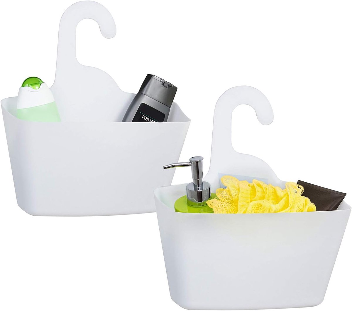 Hanging Shower Baskets Set of 2 - Hangable Shower Rod Basket Rack with Hook - Hanging Bathroom / Shower Basket Bathroom Basket Shampoo Holder with Hanging Hook
