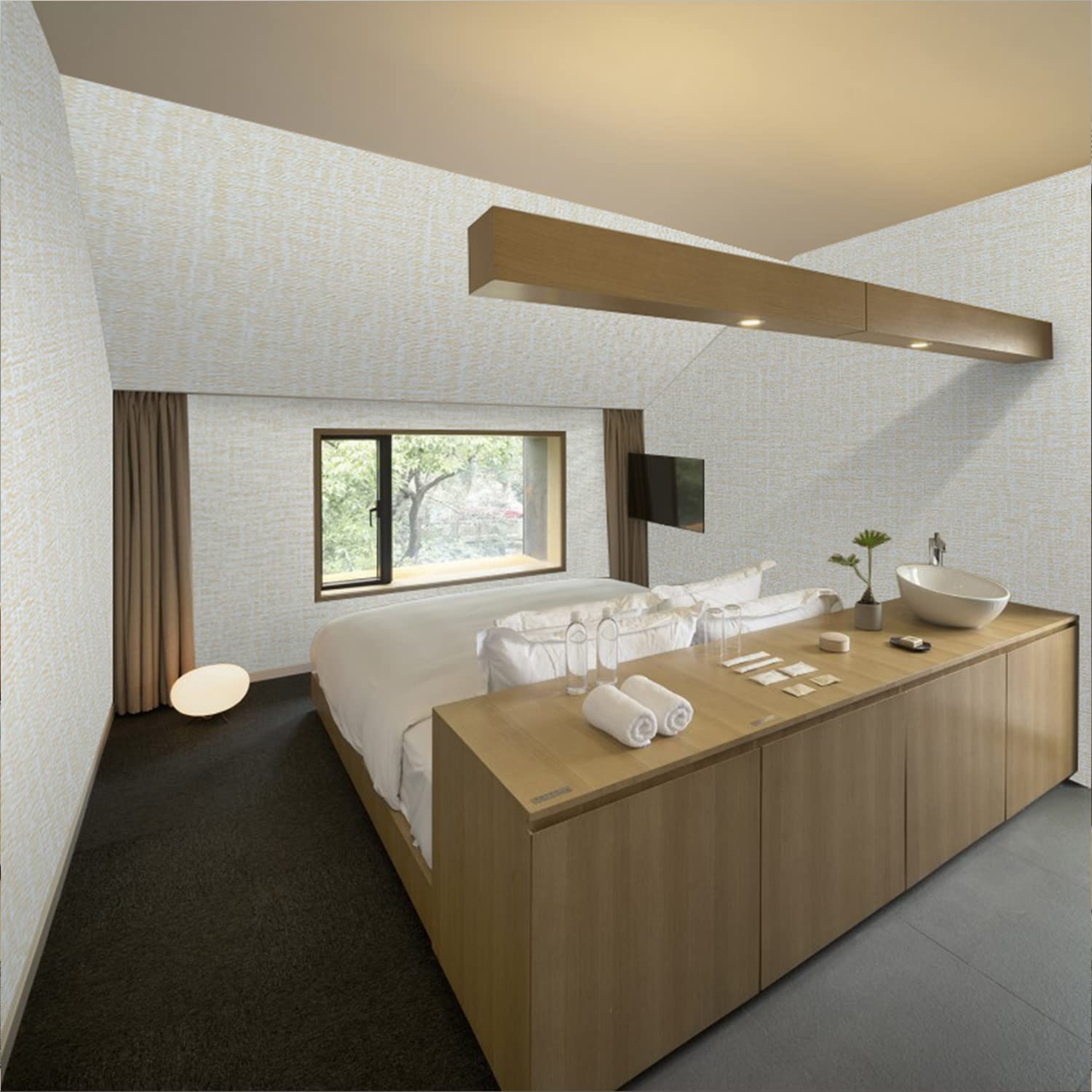 61cm x 10m beige Wallpaper Decor Faux Grasscloth Paper Wall Paper Self Adhesive Removable โ image 5