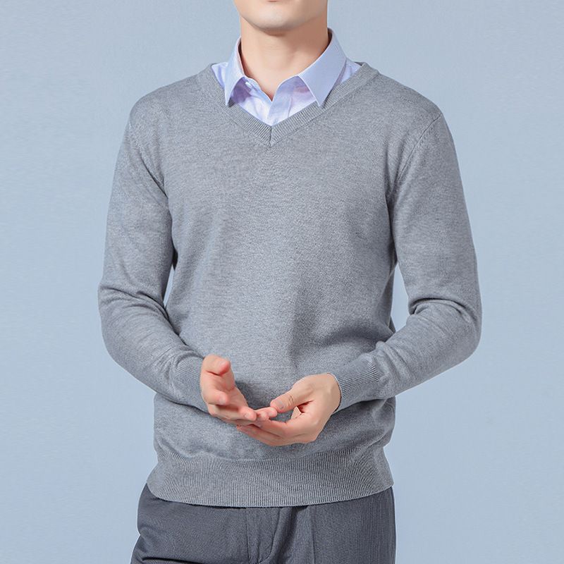 Men V Neck Pullover Knitwear Loose Long Sleeve Light gray XXXL โ image 4