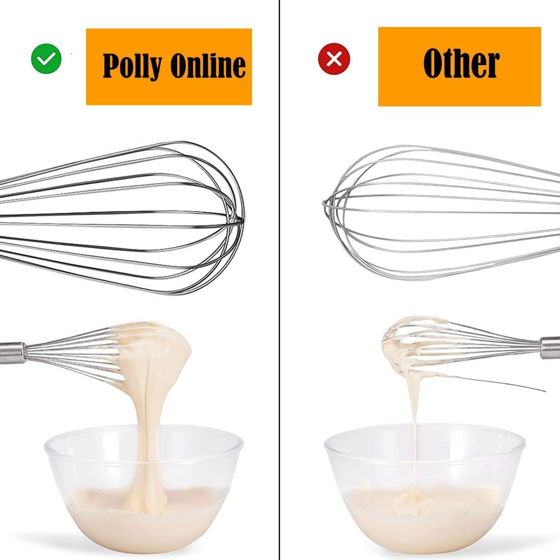 Stainless Steel Whisk Set, 3 Packs Balloon Whisk for Cooking, Whisking, Blending (8",10",12") — image 4