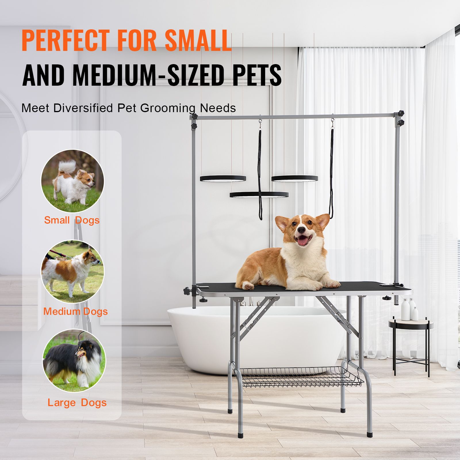 Pet Grooming Table Two Arms with Clamp, 117cm Dog Grooming Station, Foldable Pets Grooming Stand for Medium and Small Dogs, Free Two No Sit Haunch Holder with — image 6