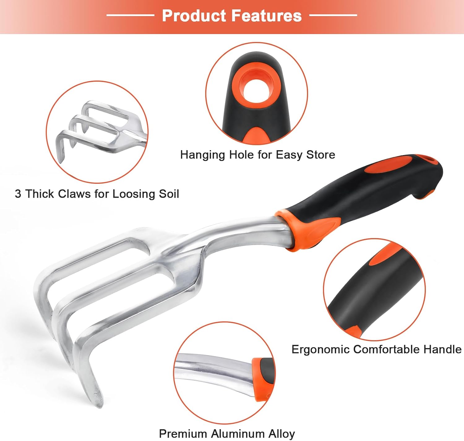 Hand Rake Garden Tool, Heavy Duty Hand Cultivators for Gardening + Garden Shovel Trowel Garden Tool with Measurement Mark โ image 3